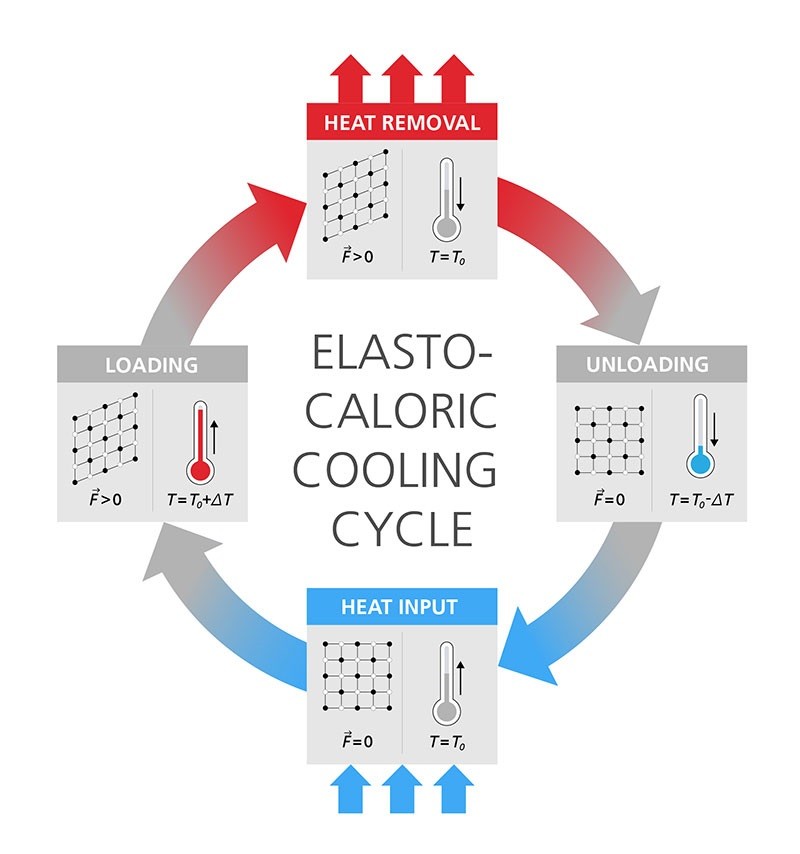 Stretching metal with elastocaloric cooling