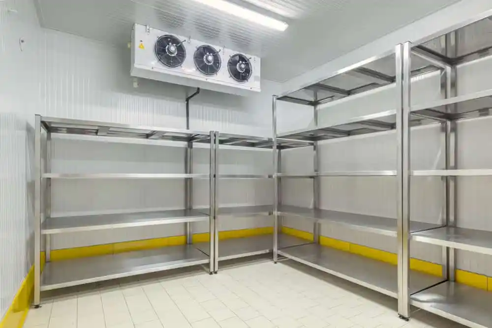 commercial-walk-in-cooler-installation-south-ogden-utah (1) Interior of a professionally installed commercial walk-in cooler in South Ogden, Utah featuring stainless steel shelving and overhead refrigeration coils.</p><p>