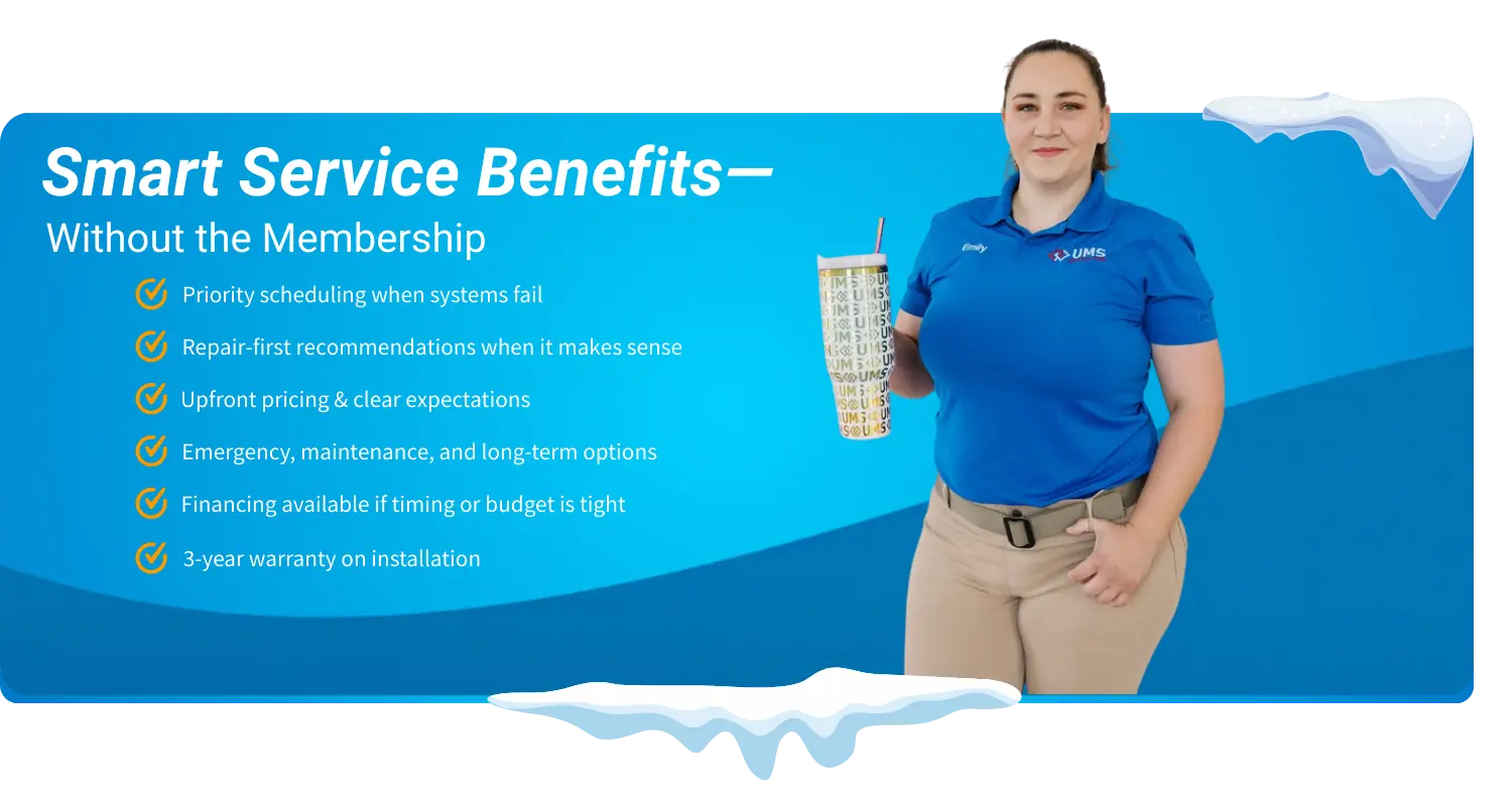 Utah Mechanical Systems team member highlighting smart HVAC and plumbing service benefits without a membership for homeowners in Ogden and surrounding Northern Utah areas